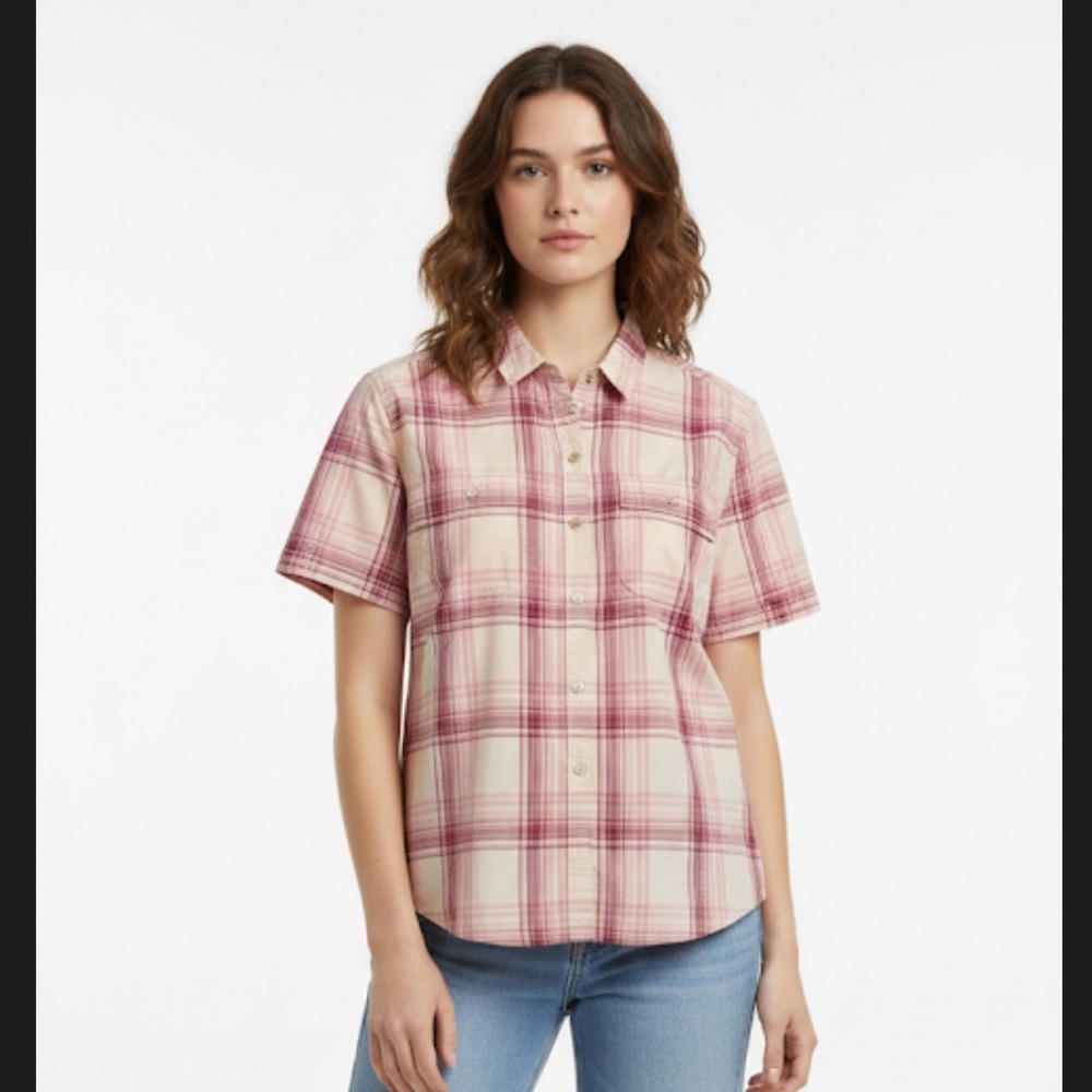 Eddie Bauer Pink Plaid Short Sleeve Hiking Shirt - XXL